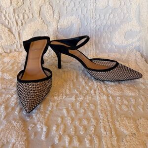 INC Black Mesh Pointed Slingback Heels with Nude Lining # 529